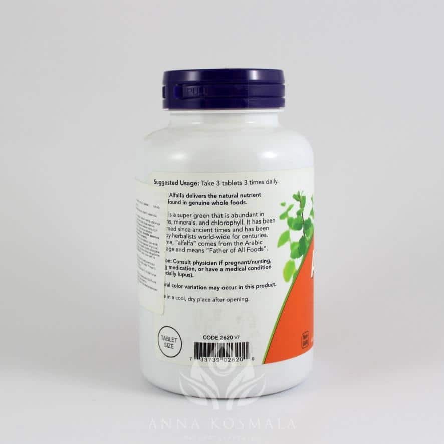 Alfalfa 650mg 250 tabletek Now 3