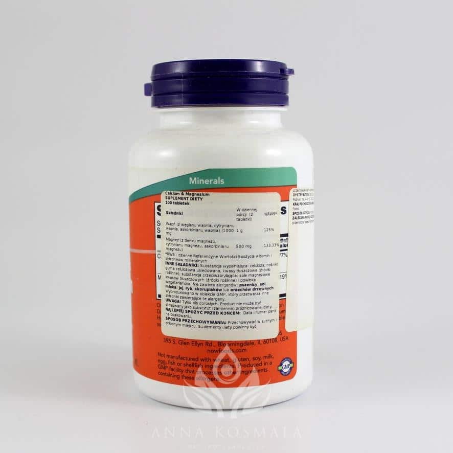 Calcium & Magnesium - Wapń i magnez 2 do 1 100 tabletek Now 2