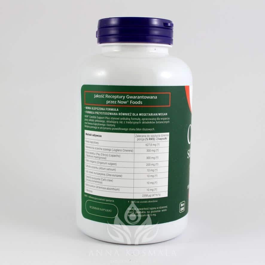 Candida support plus - zdrowe jelita 180 kapsułek Now 3