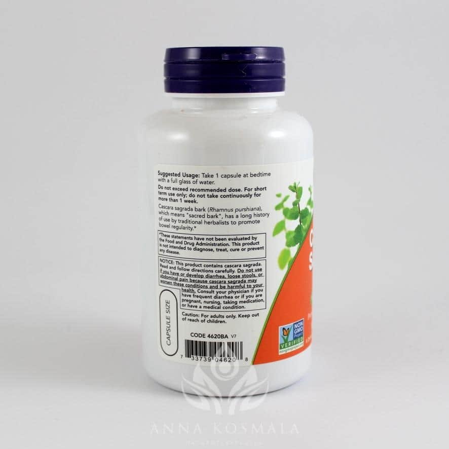 Cascara Sagrada 450 mg 100 kapsułek Now 3