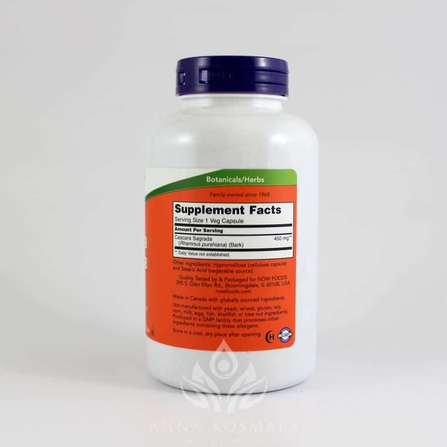 Cascara Sagrada 450 mg 250 kapsułek Now 2