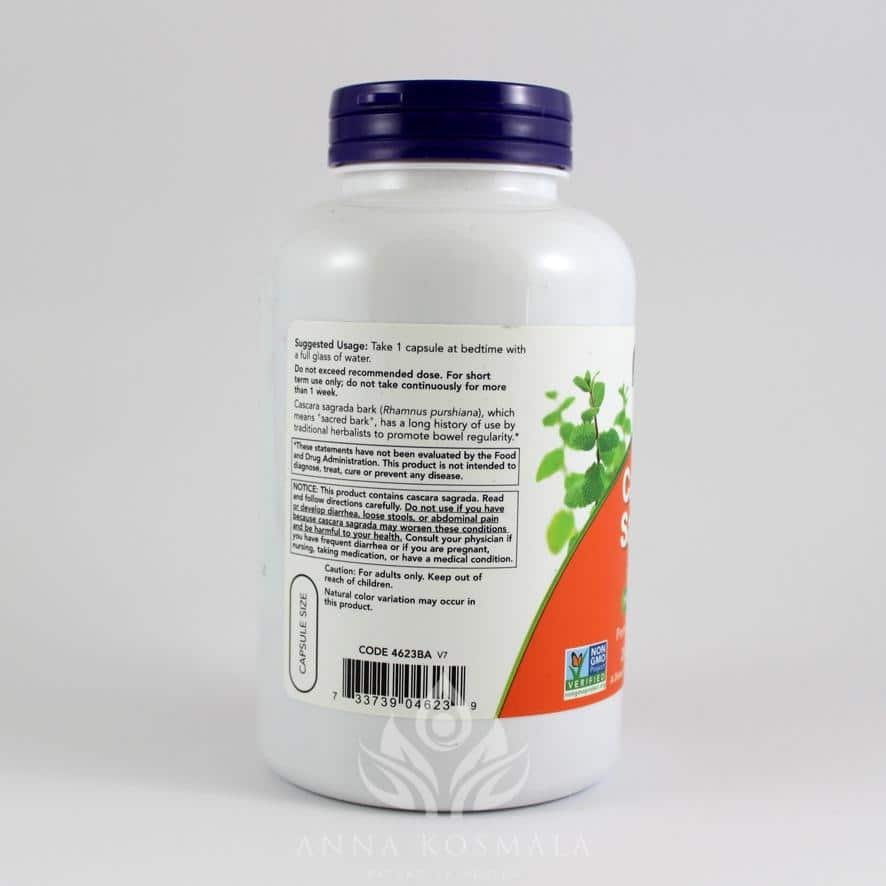 Cascara Sagrada 450 mg 250 kapsułek Now 3