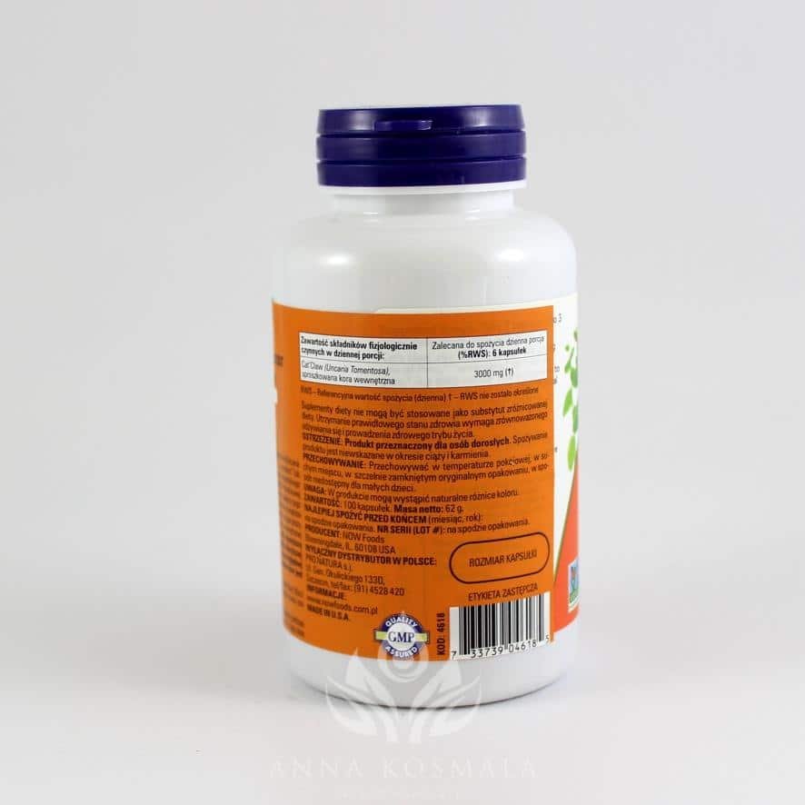 Cat's Claw - koci Pazur 500mg 100 kapsułek Now 3
