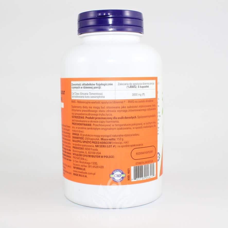 Cat's Claw -koci pazur 500mg 250 kapsułek Now 3
