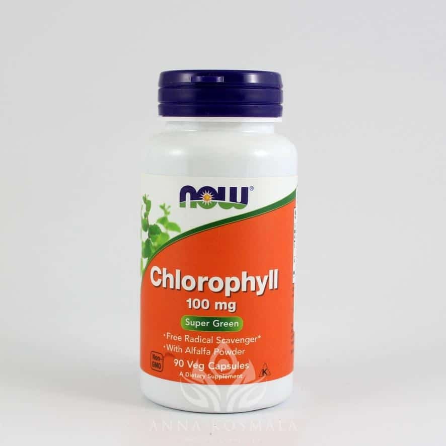 Chlorophyll - lucerna chlorofil 100mg 90 kapsułek Now 1
