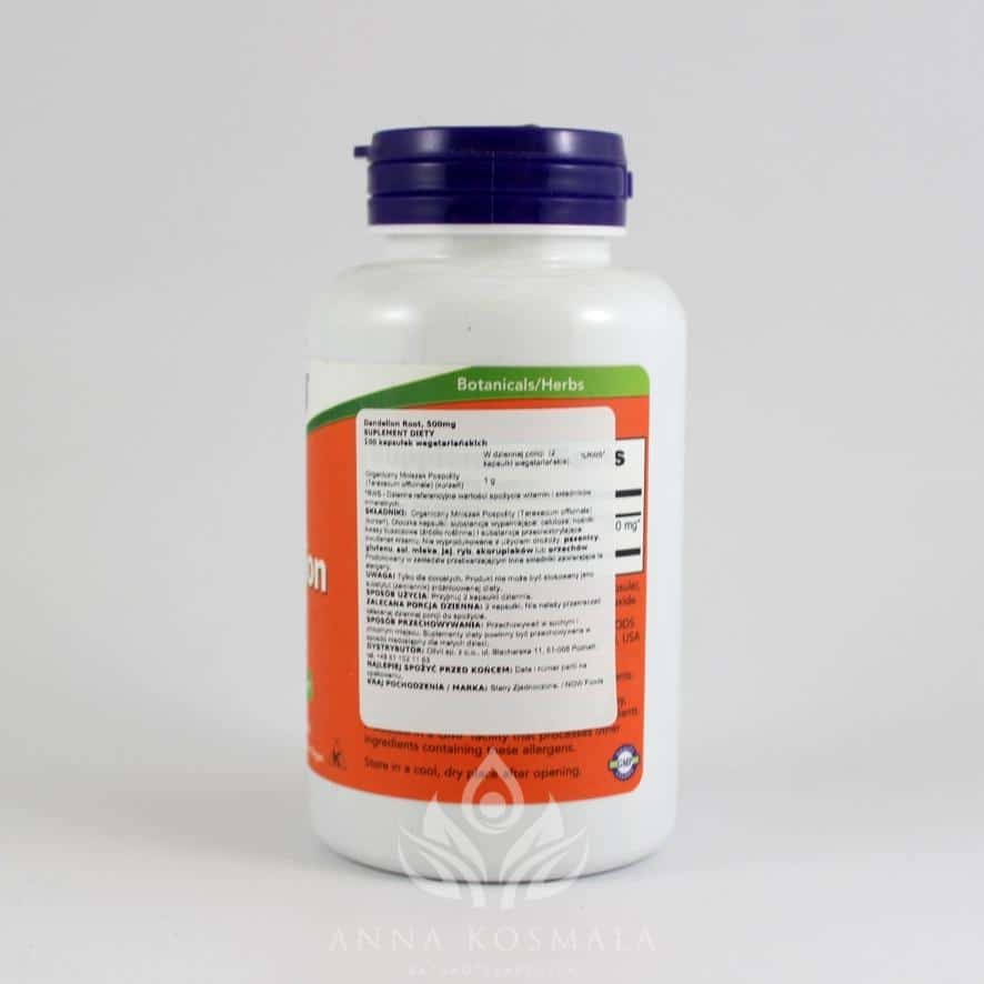 Dandelion Root- korzeń mniszka 500mg 100 kapsułęk Now 2