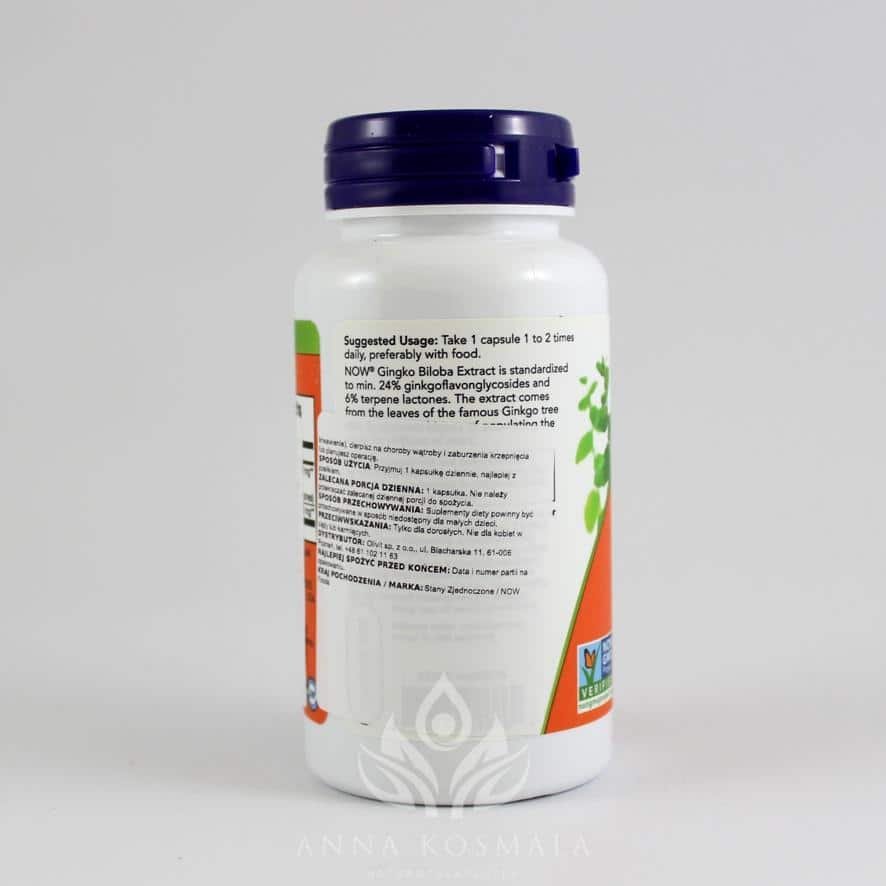 Ginkgo Biloba -miłorząb japoński 60mg 60 kapsułek Now 3