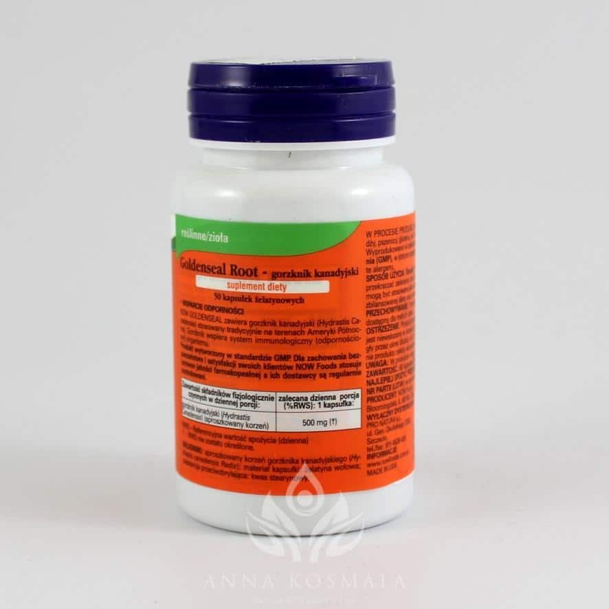 Goldenseal Root- gorzknik kanadyjski 500mg 50 kapsułek Now 2