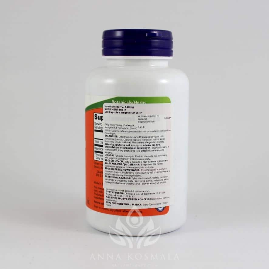 Hawthorn Berry - owoc głogu 540mg 100 kapsulek Now 2