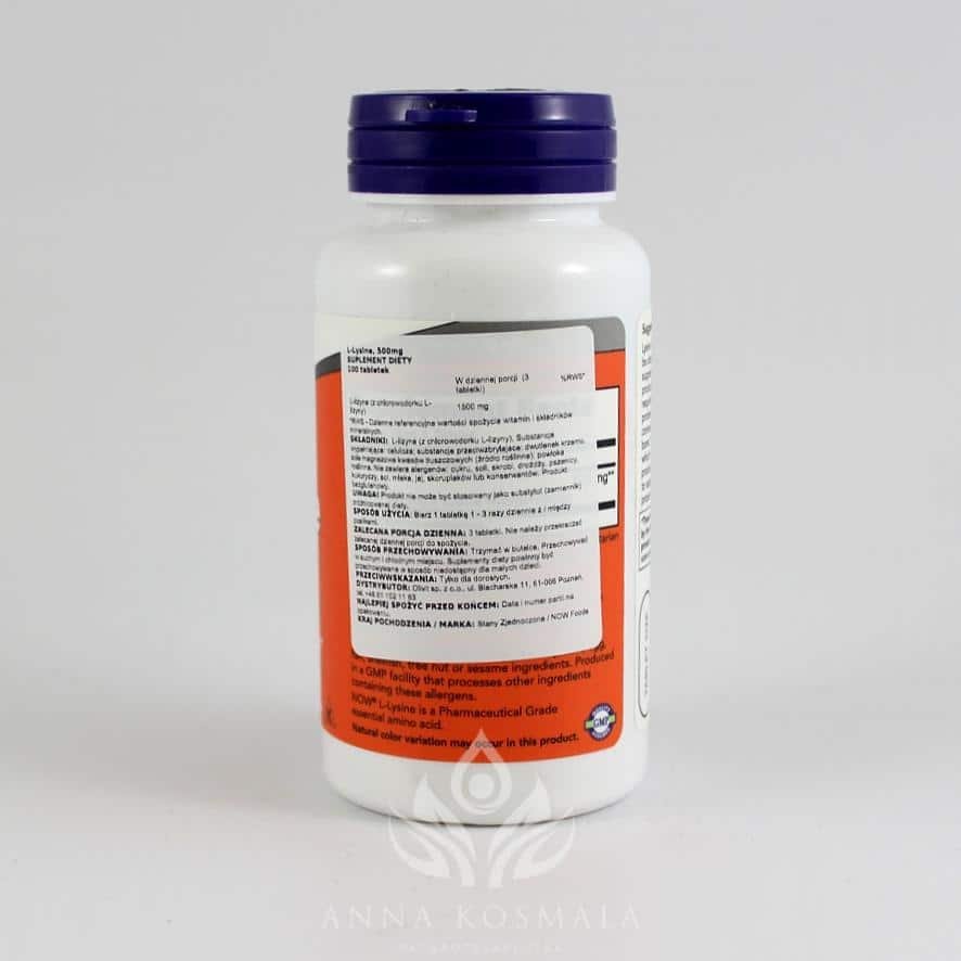L-Lysine -lizyna 500mg 100 kapsułek Now 2