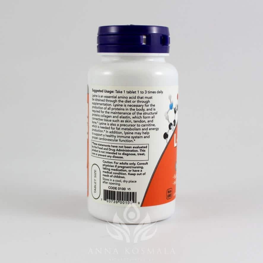 L-Lysine -lizyna 500mg 100 kapsułek Now 3