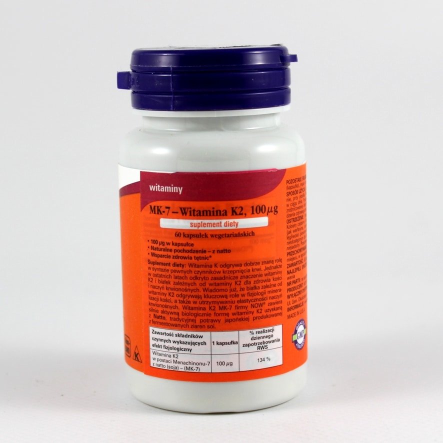 MK-7 vitamin K-2 100mcg 60 kapsułek Now 4