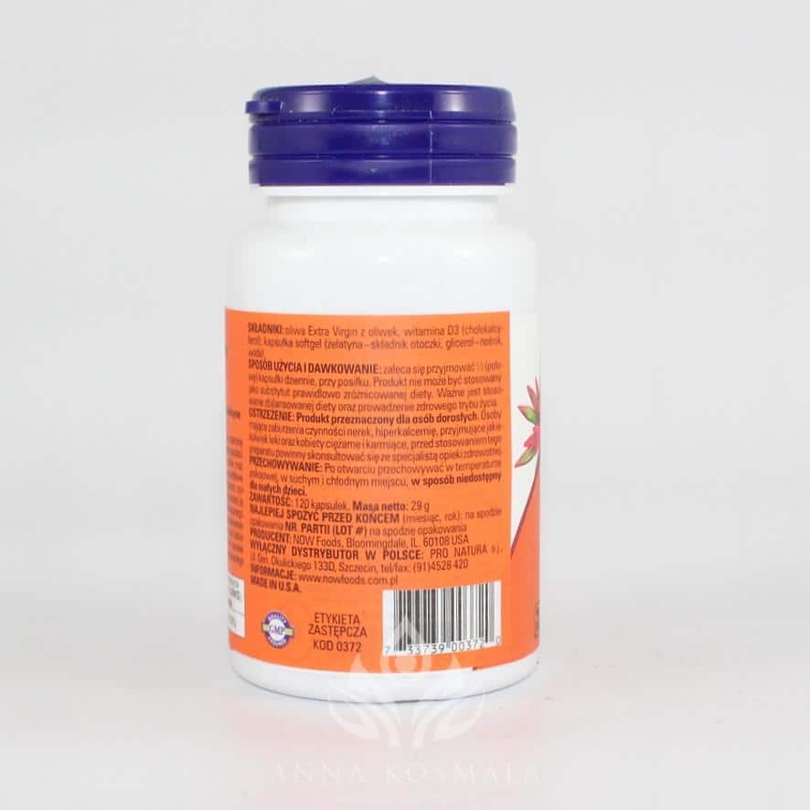 Vitamin D-3 5000IU -witamina D3 120 kapsułek Now 3