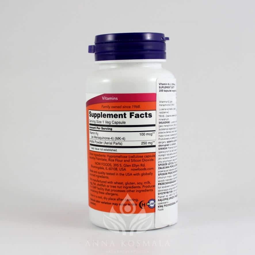 Vitamin K-2 100mcg 100 kapsułek Now 2
