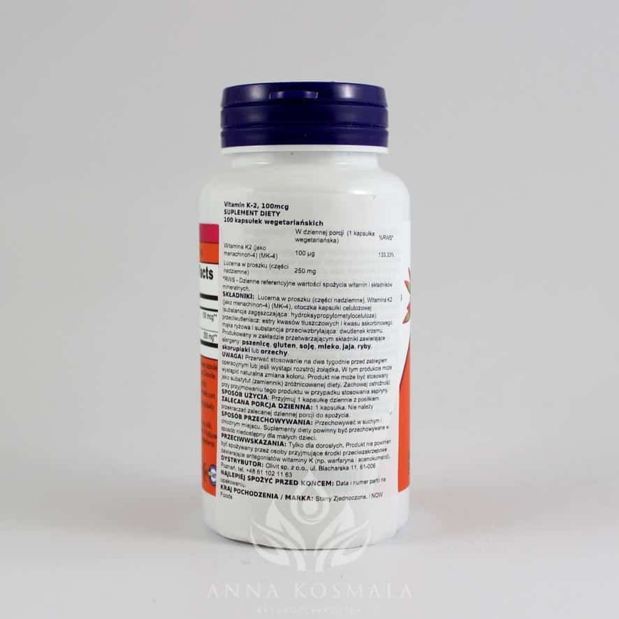 Vitamin K-2 100mcg 100 kapsułek Now 3