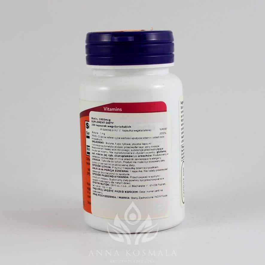 Biotin- biotyna 1 mcg 100 kapsułek Now 2