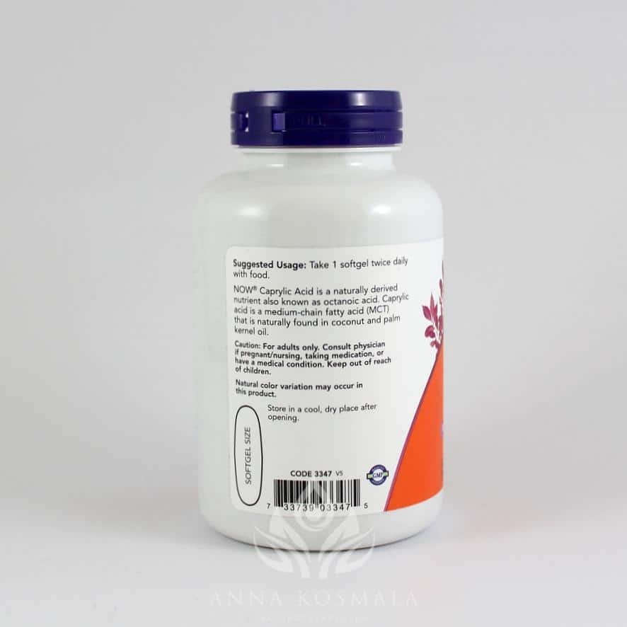 Caprylic Acid -kwas kaprylowy 600mg 100 kapsułek Now 3