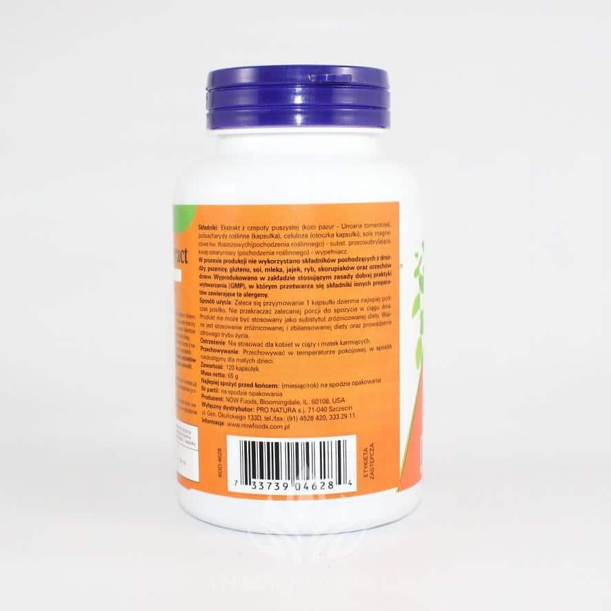 Cat's Claw Extract - koci Pazur 120 kapsułek Now 3