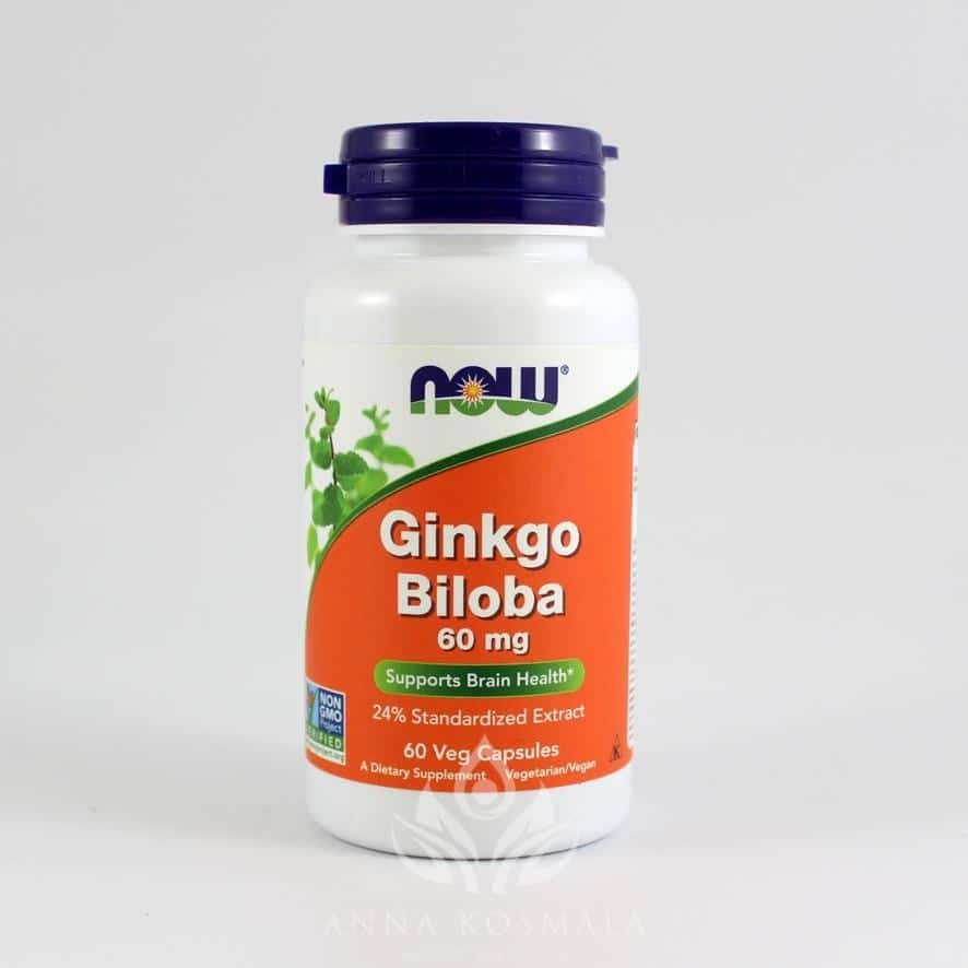 Ginkgo Biloba -miłorząb japoński 60mg 60 kapsułek Now 1 Ginkgo Biloba (Miłorząb japoński) 60 mg 60 kapsułek