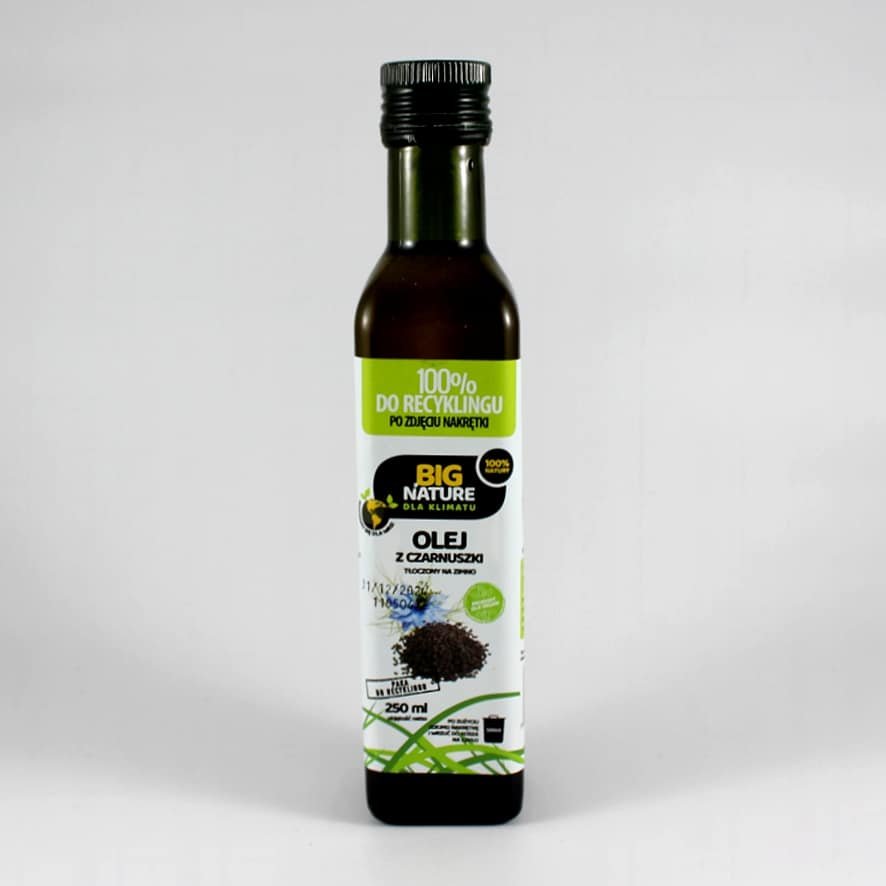 Olej z czarnuszki tłoczony na zimno 250ml Big Nature 1 Olej z czarnuszki tłoczony na zimno 250 ml Big Nature