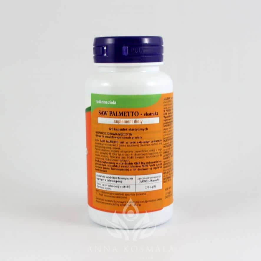 Saw Palmetto Extract-ekstrakt z palmy sabałowej 160mg 120 kapsułek Now 2