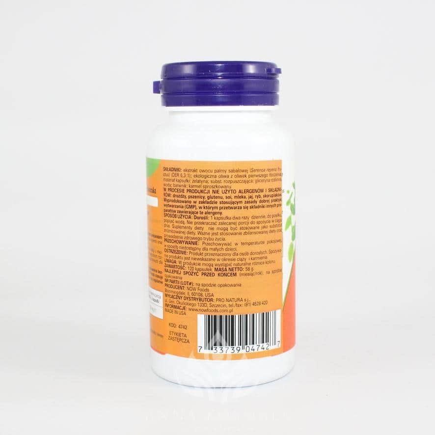 Saw Palmetto Extract-ekstrakt z palmy sabałowej 160mg 120 kapsułek Now 3