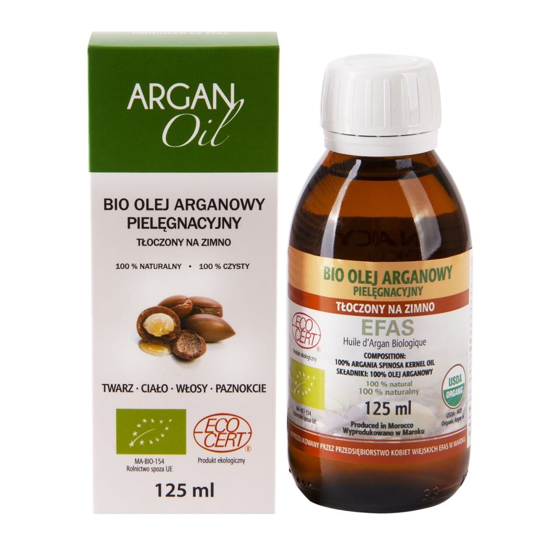 bio olej125 100% BIO – czysty olej arganowy z Maroka do pielęgnacji ciała oraz włosów z certyfikatem ECOCERT 125 ml