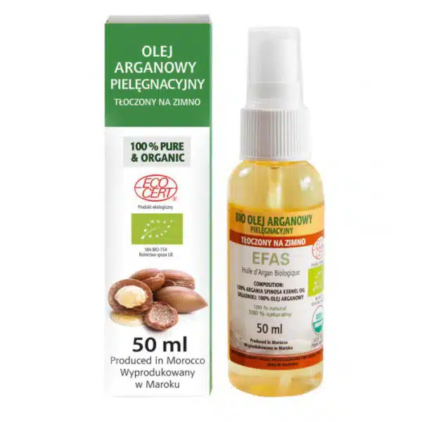 olej arganowy 100% BIO – czysty olej arganowy z Maroka do pielęgnacji ciała oraz włosów z certyfikatem ECOCERT spray 50 ml