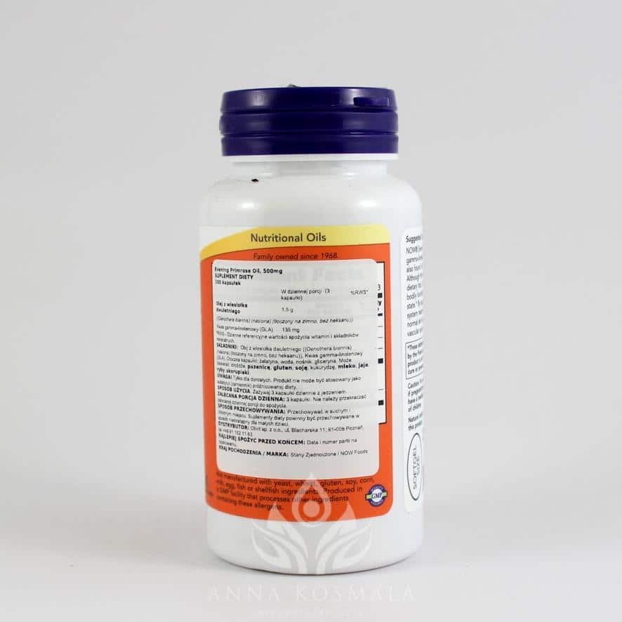 Evening Primrose Oil -olej z wiesiołka 500mg 100 kapsułek Now 2