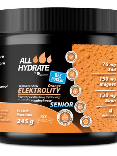 ALLHydrate, Elektrolity Senior BEZ POTASU Orange 245 g, 50 porcji
